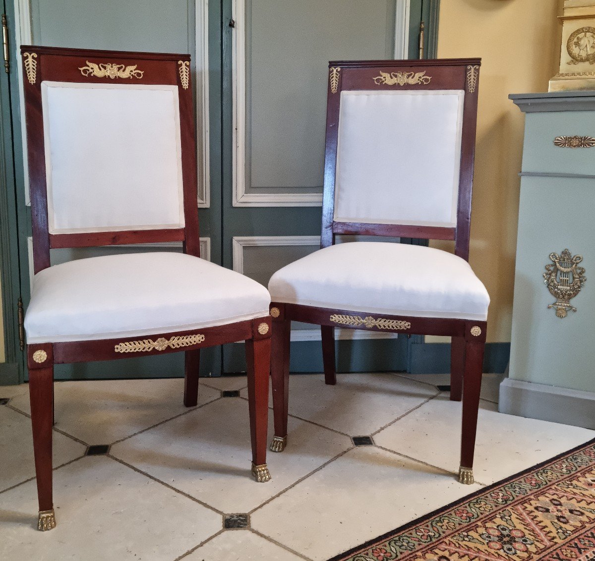 Paire De Chaises De Style Empire Acajou Et Bronze