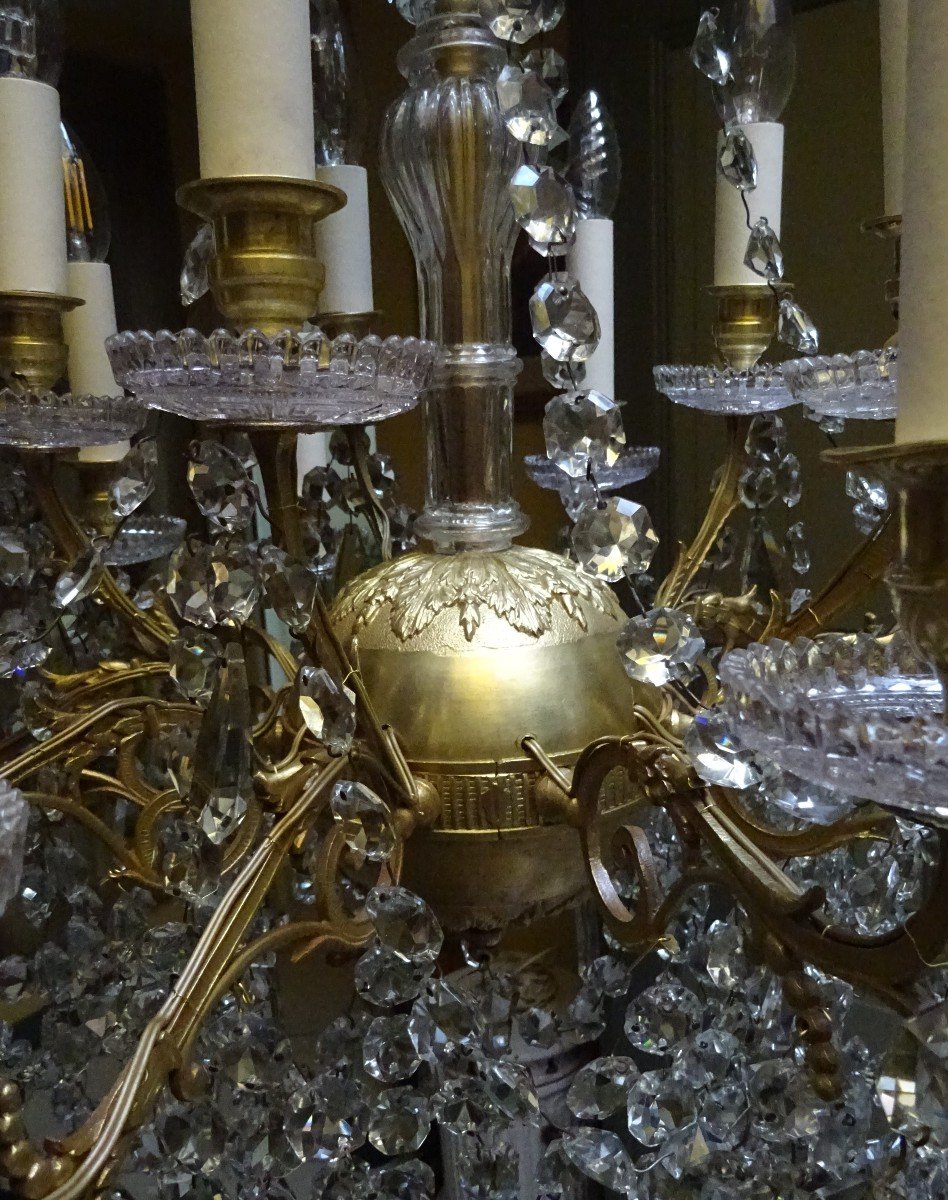 Bronze And Crystal Chandelier 15 Lights Mid 19th Century-photo-3