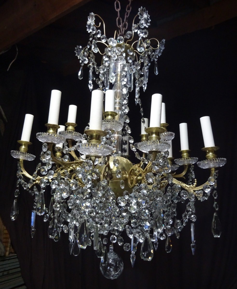 Bronze And Crystal Chandelier 15 Lights Mid 19th Century-photo-4