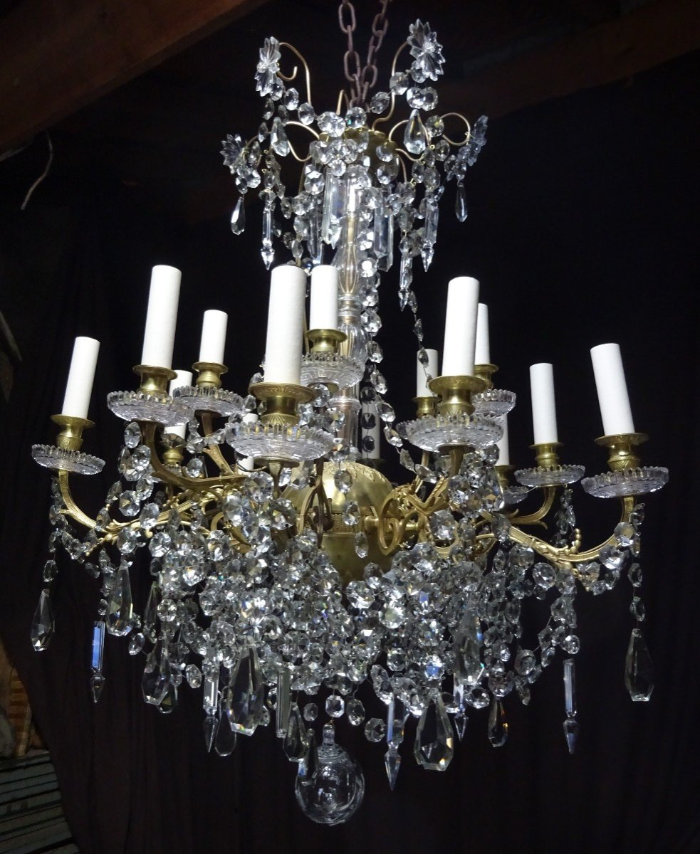 Lustre Bronze Et Cristal  15 Lumières Milieu XIXème-photo-4