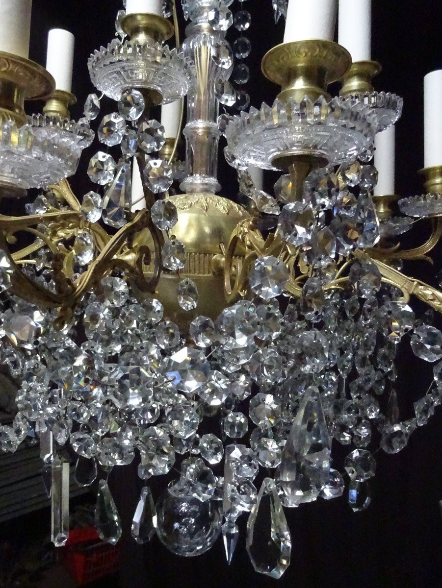 Bronze And Crystal Chandelier 15 Lights Mid 19th Century-photo-5