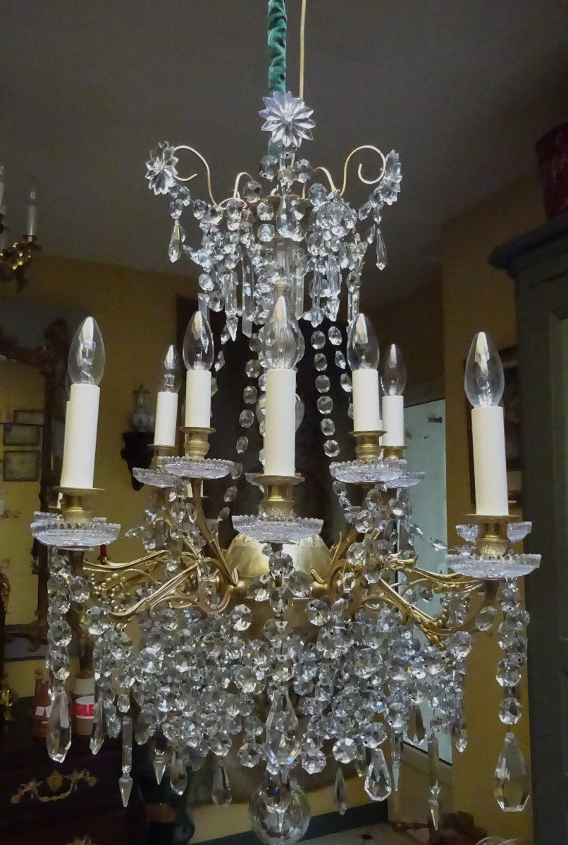 Bronze And Crystal Chandelier 15 Lights Mid 19th Century