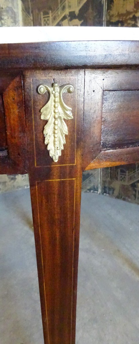 Large Louis XVI Style Mahogany Pedestal Table With Marble Top-photo-4