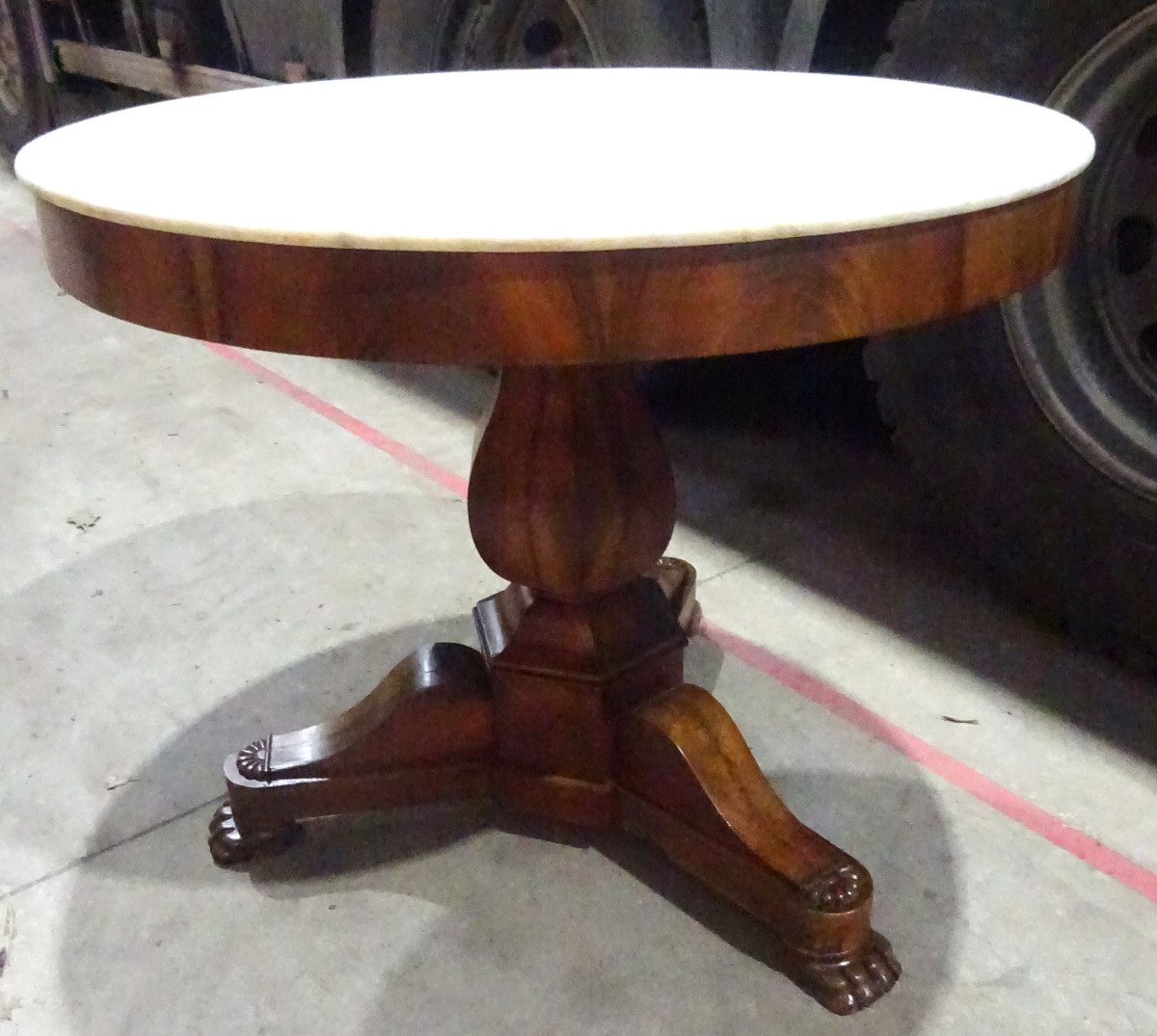 Restoration Period Pedestal Table In Walnut With Marble Top-photo-4