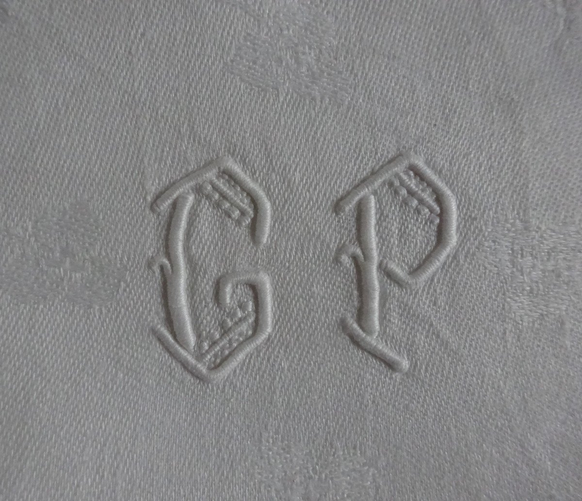 Grande Nappe Et Ses Serviettes  De Table En Damassé Début XXème-photo-2