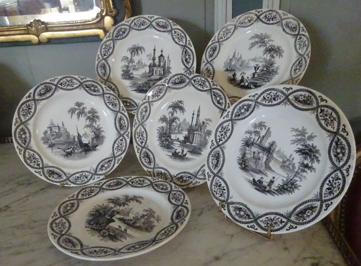Set Of Six Dessert Plates In Fine Bordeaux Earthenware, Mid-19th Century-photo-3