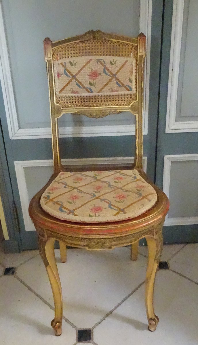 Chaise En Bois Doré Et Cannée d'époque Fin XIXème-photo-2