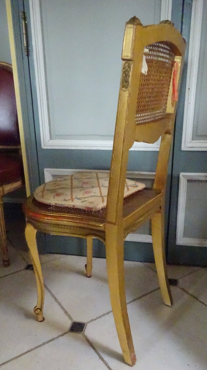 Chaise En Bois Doré Et Cannée d'époque Fin XIXème-photo-3