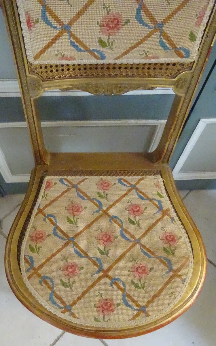 Chaise En Bois Doré Et Cannée d'époque Fin XIXème-photo-3