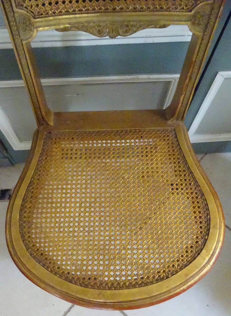 Chaise En Bois Doré Et Cannée d'époque Fin XIXème-photo-4