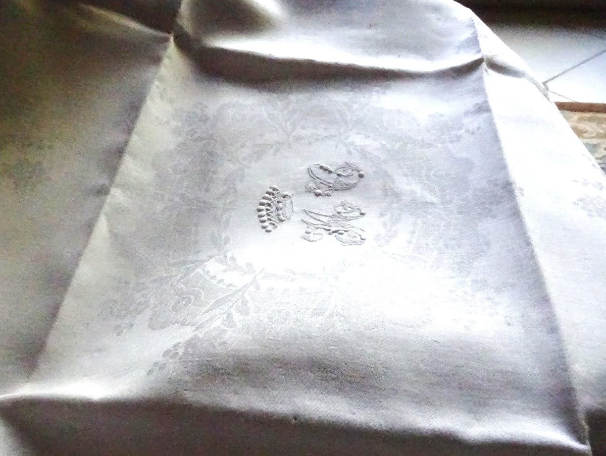 Suite De 16 Serviettes Damassées Chiffre Et Couronne Fin XIXème-photo-1