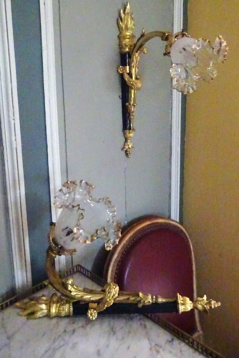 Paire d'appliques fin XIXème bronze doré