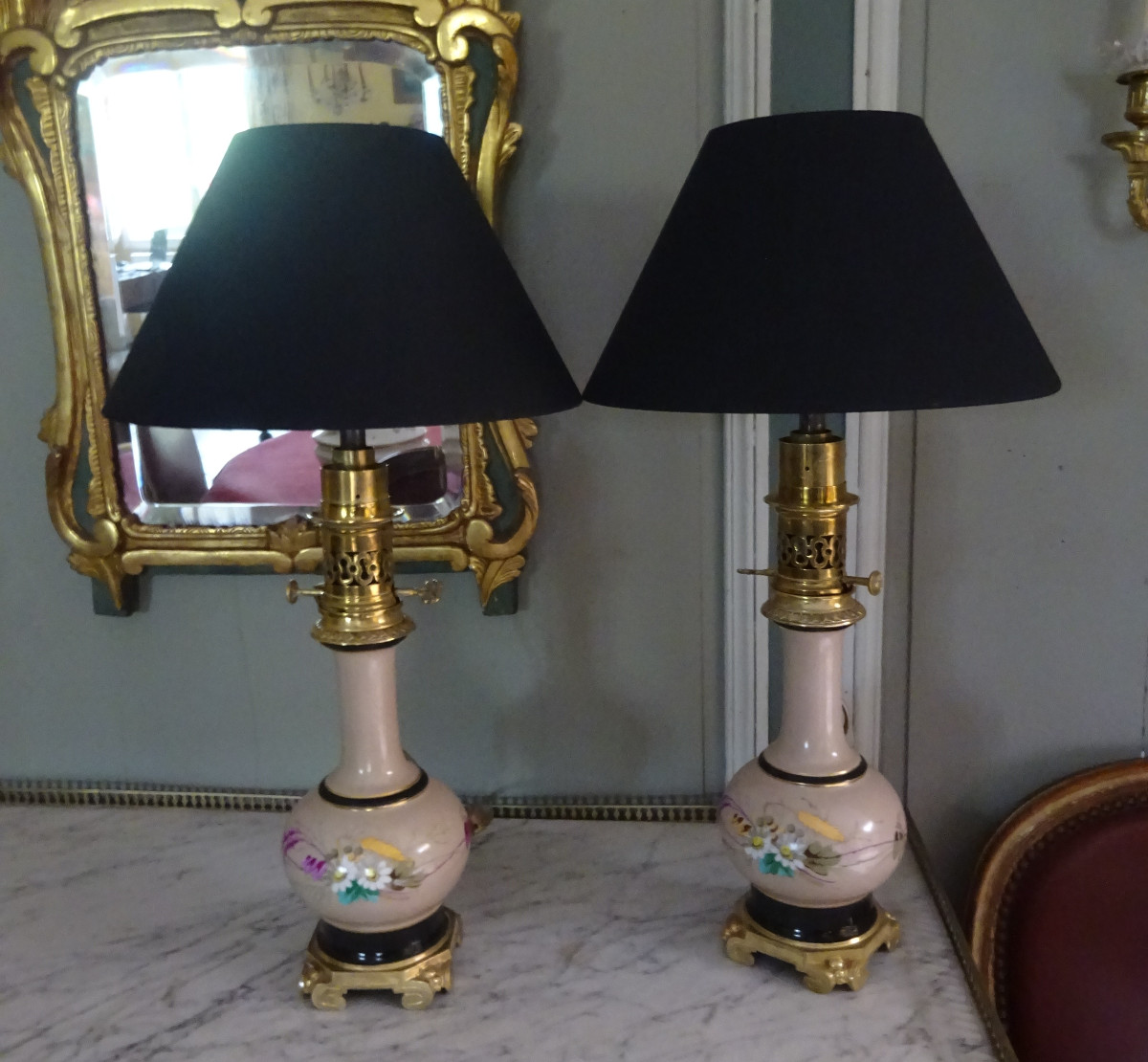 Pair Of Napoleon III Period Lamps In Decorated Porcelain-photo-4