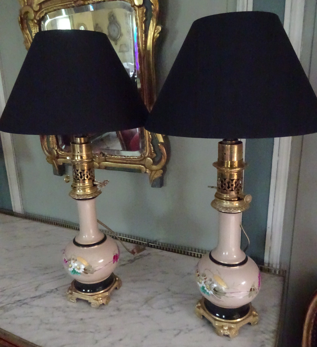 Pair Of Napoleon III Period Lamps In Decorated Porcelain