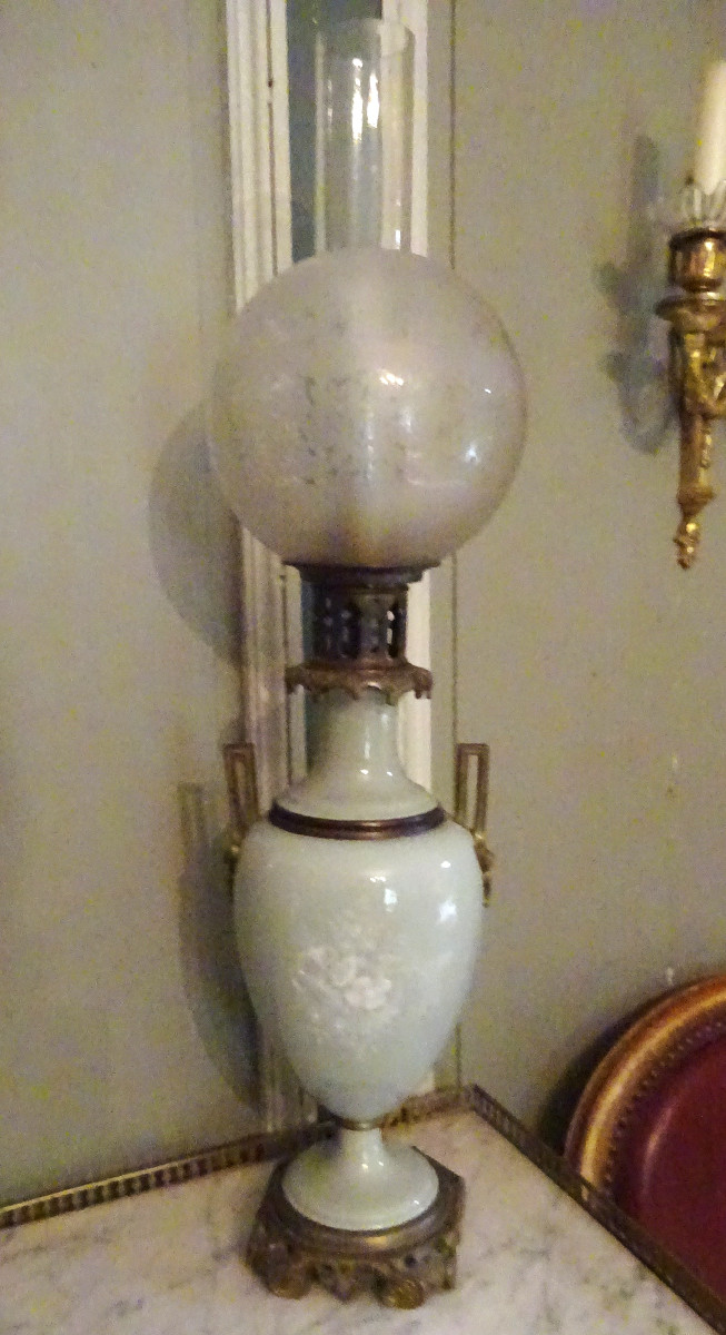 Lampe Napoléon III en porcelaine vert céladon