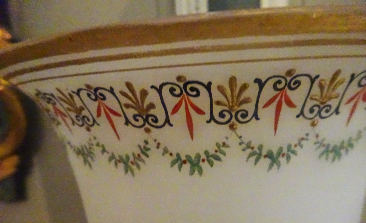 Cache-pot en opaline décorée d'époque XIXème-photo-2