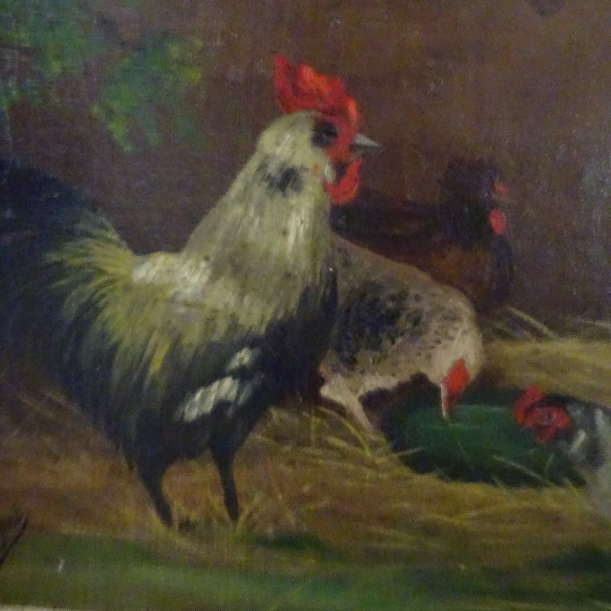 Petite peinture fin XIXème représentant un poulailler -photo-2