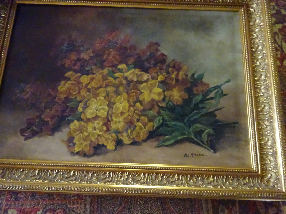 Tableaux fin XIXème bouquet de giroflées-photo-2