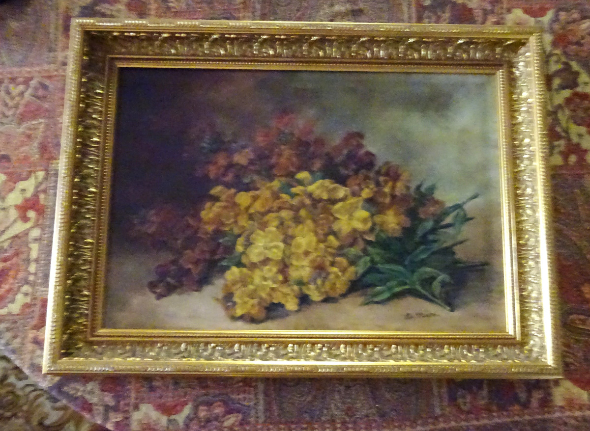 Tableaux fin XIXème bouquet de giroflées