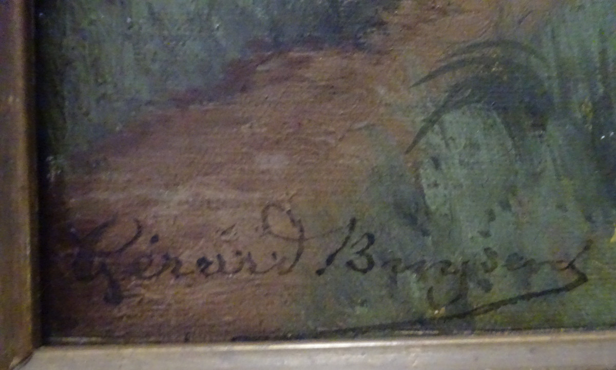 Painting Representing A Cottage By The Water, Late 19th Century-photo-3