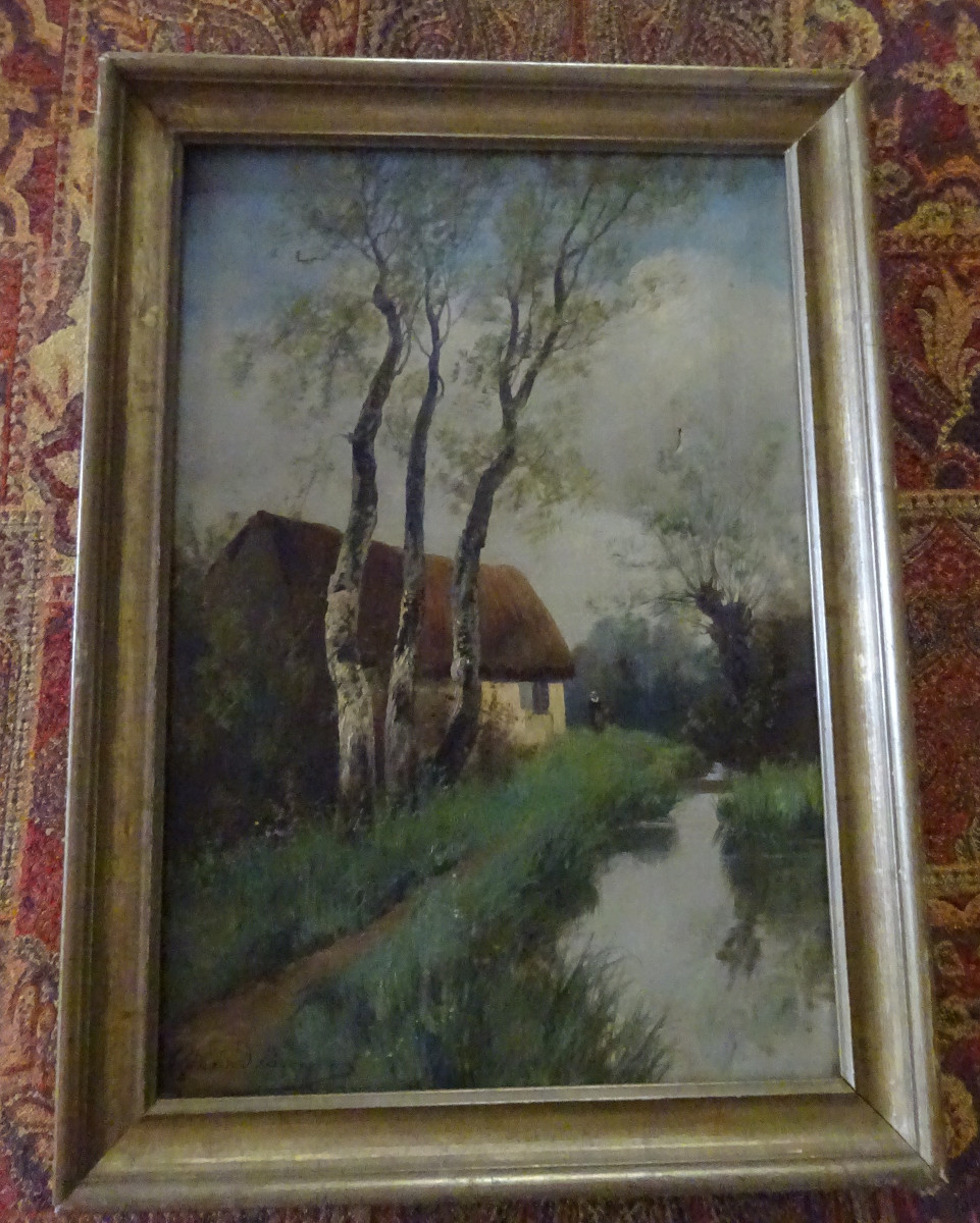 Painting Representing A Cottage By The Water, Late 19th Century
