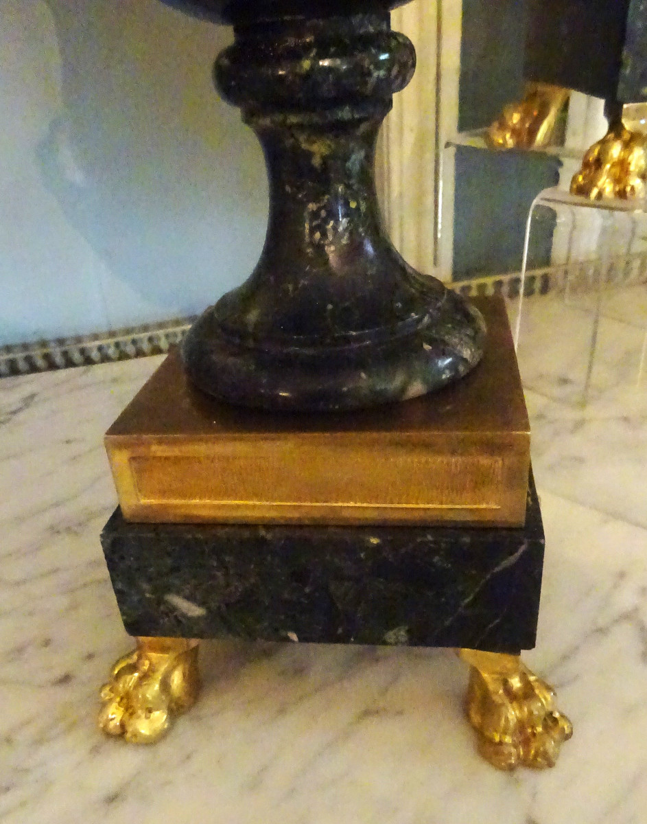 Paire de cassolettes de marbre et bronze d'époque XIXème-photo-4