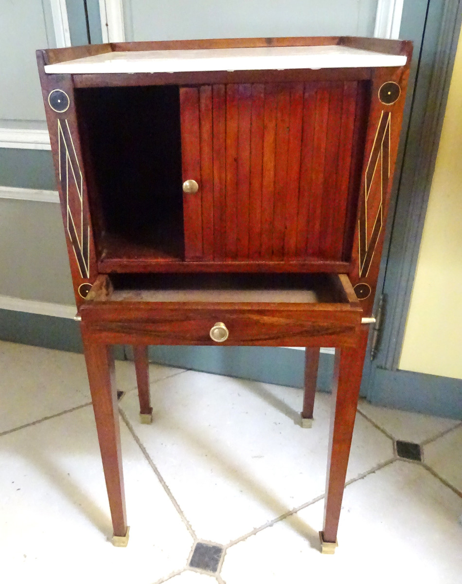 Chevet d'époque Directoire en acajou et marqueterie-photo-2