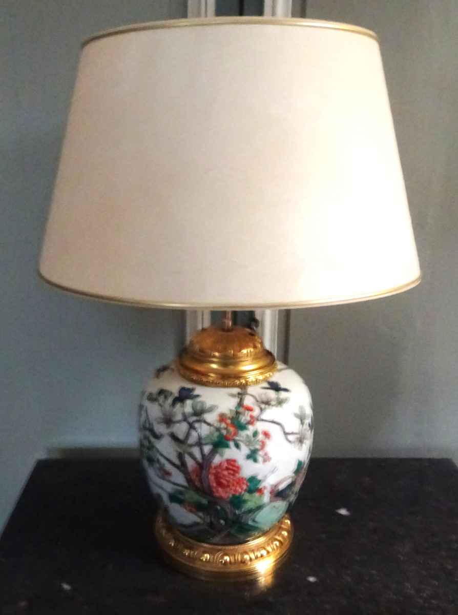 Vase Chine genre famille verte monté en lampe-photo-2
