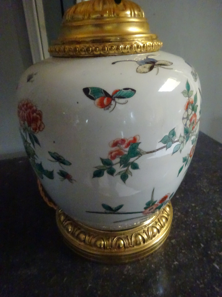 Vase Chine genre famille verte monté en lampe-photo-3