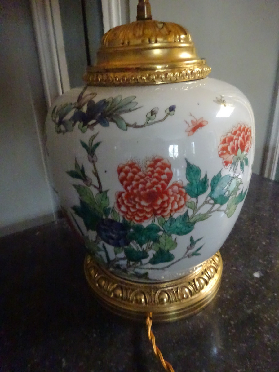 Vase Chine genre famille verte monté en lampe-photo-4
