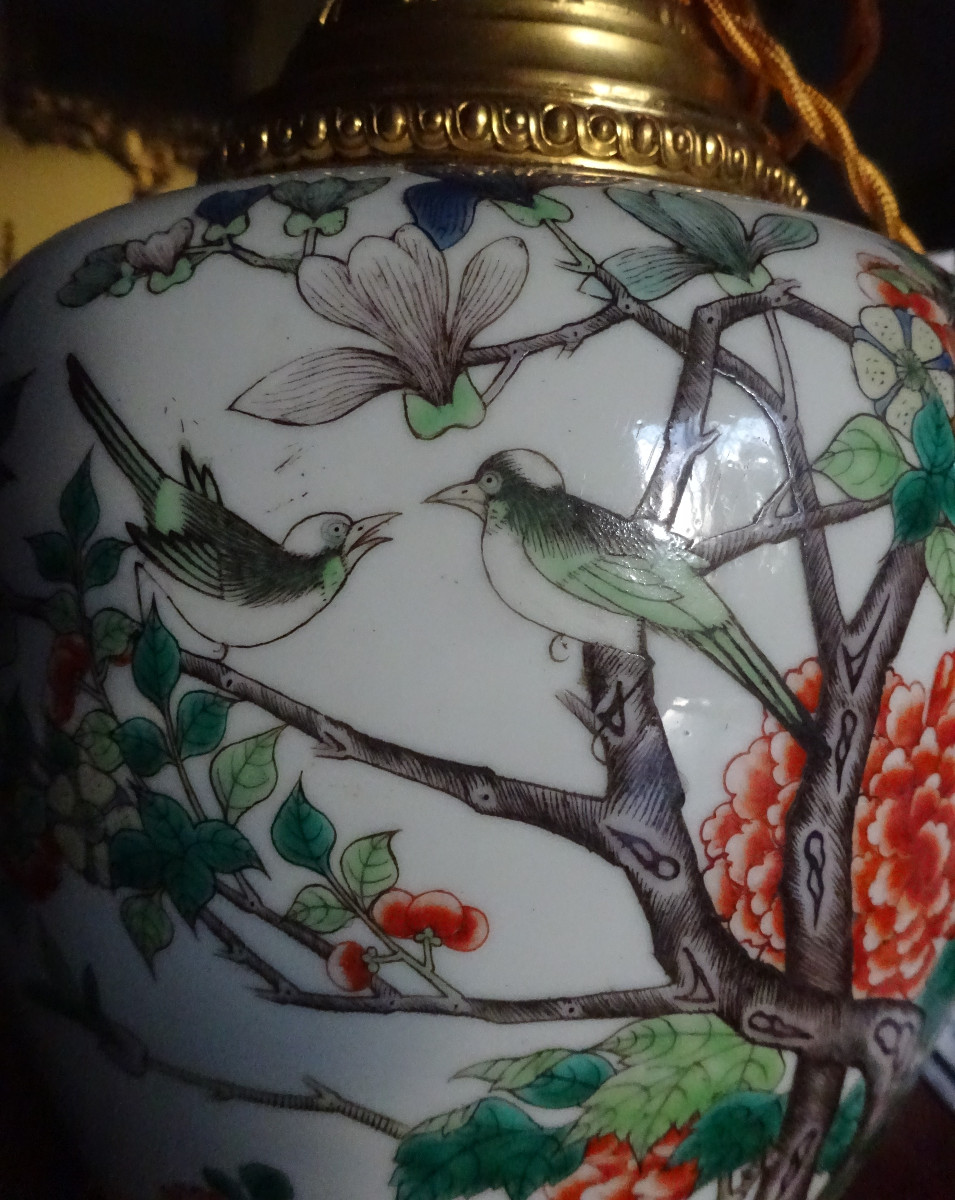 Vase Chine genre famille verte monté en lampe-photo-2