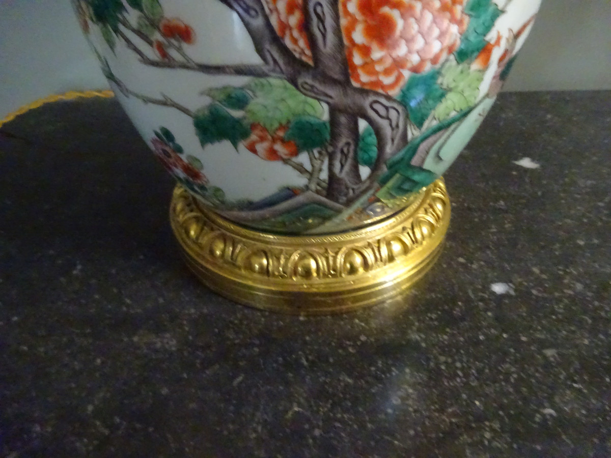 Vase Chine genre famille verte monté en lampe-photo-3