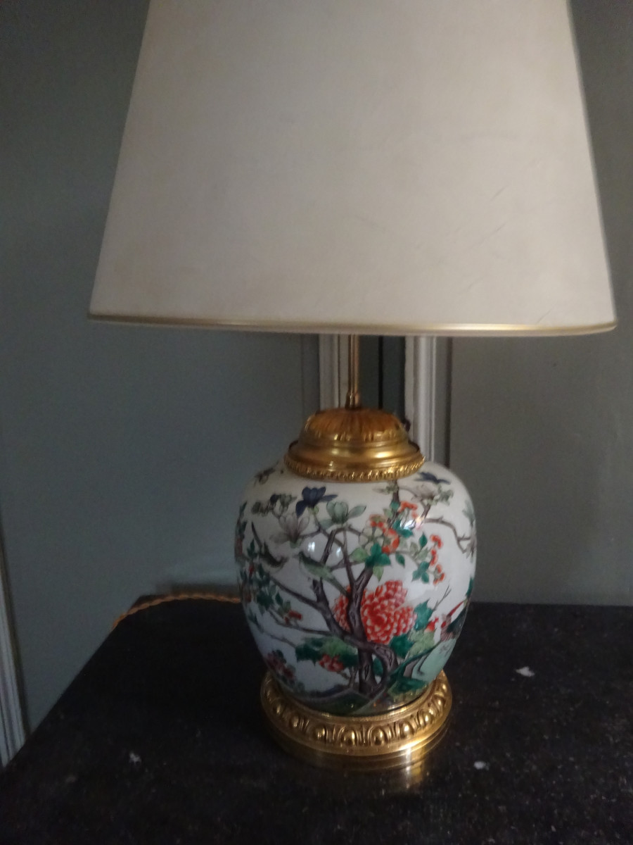 Vase Chine genre famille verte monté en lampe-photo-4