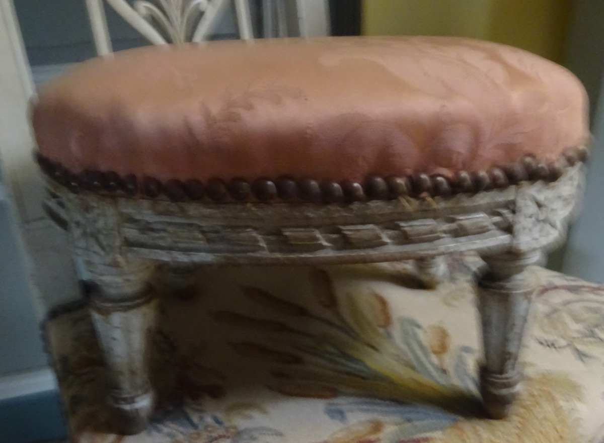 Louis XVI Style Oval Lacquered Footstool 