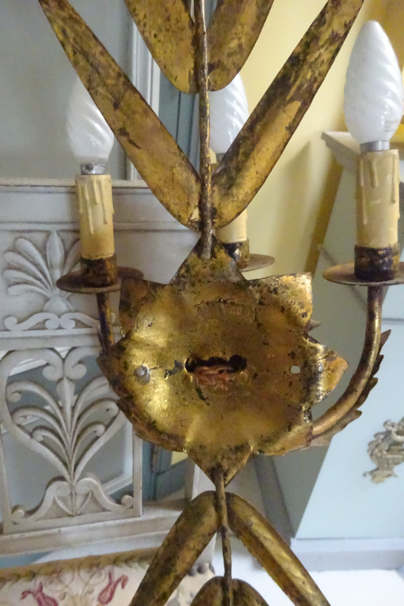 Pair Of Large 1960s/70s Gold-plated Metal Wall Lights-photo-3