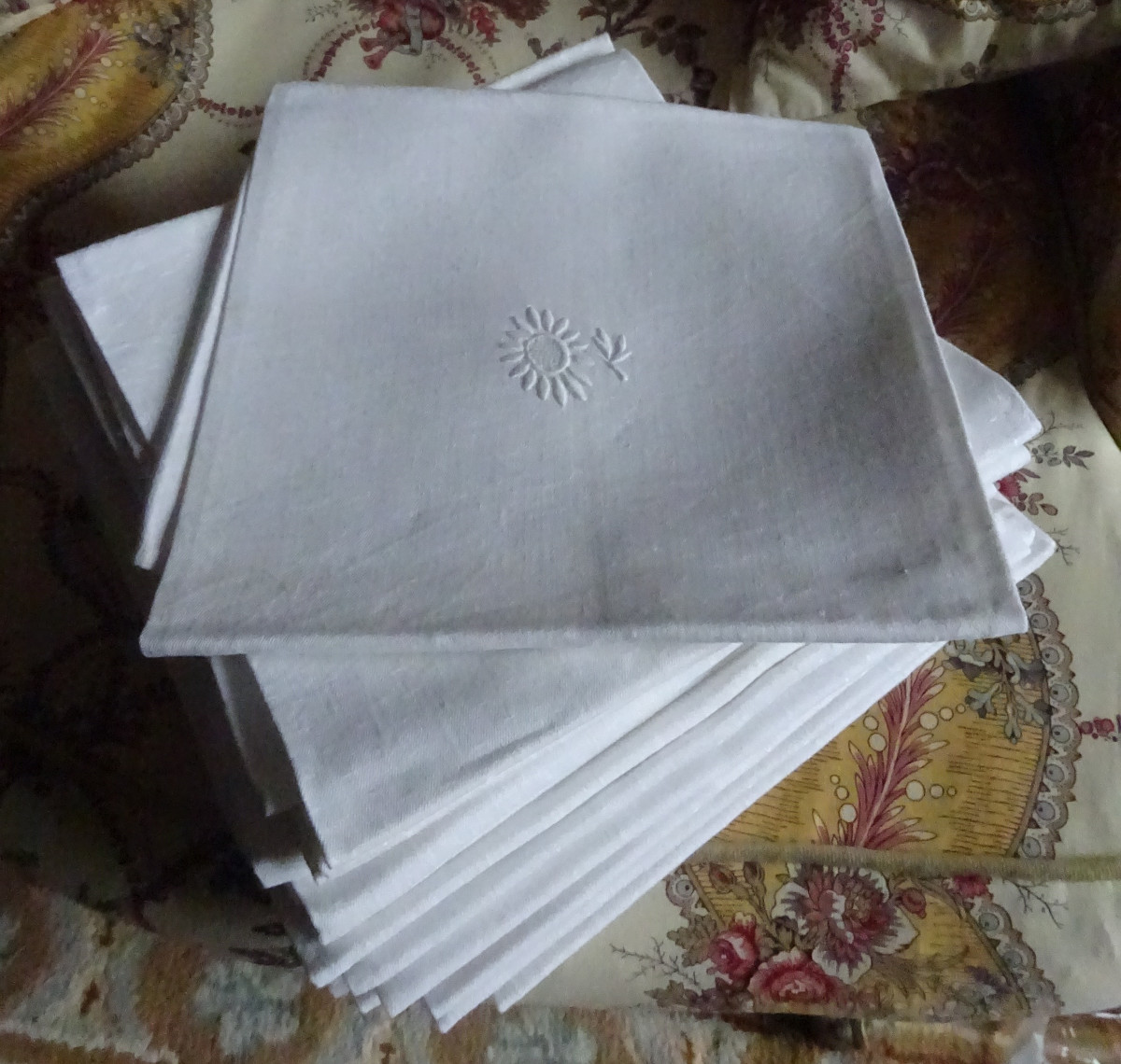 Set Of 24 Large Damask Napkins From The Early 20th Century
