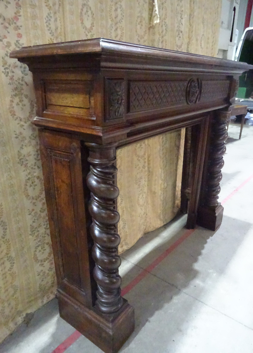 Louis XIII Style Walnut Fireplace From The 19th Century-photo-2