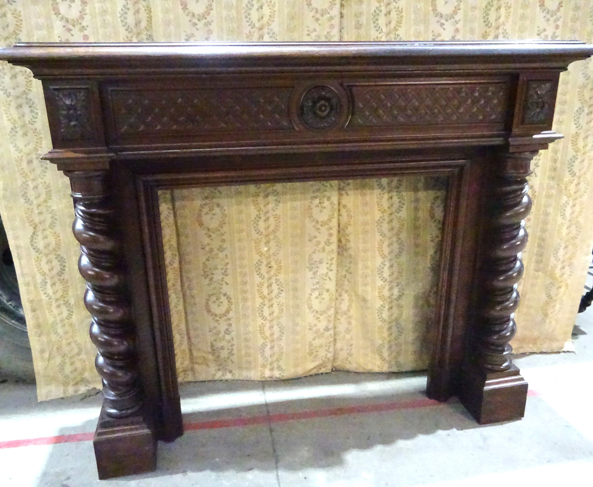 Louis XIII Style Walnut Fireplace From The 19th Century