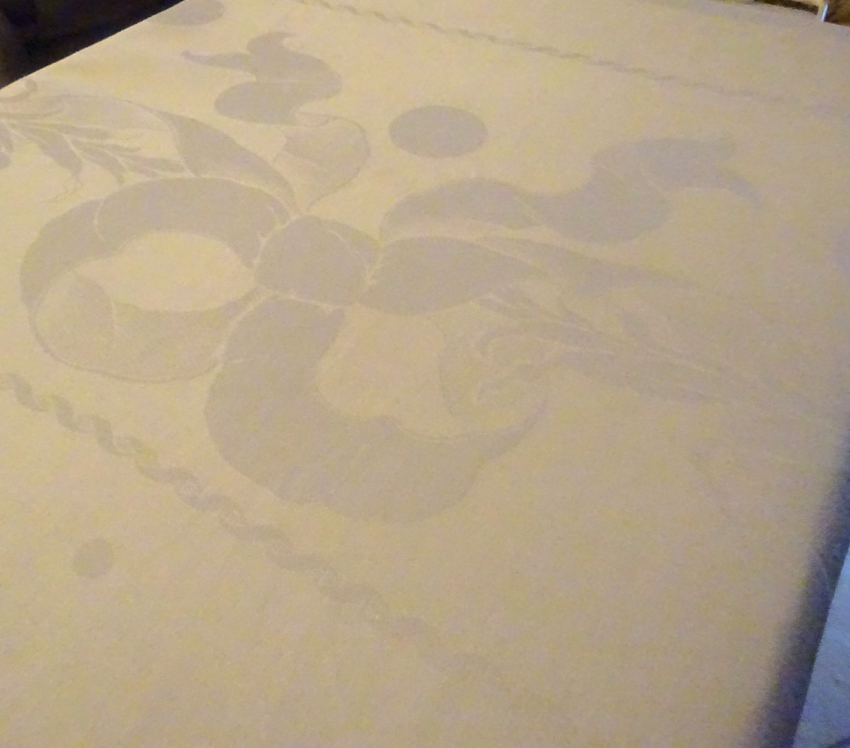 Grande nappe blanche en damassé début XXème-photo-3