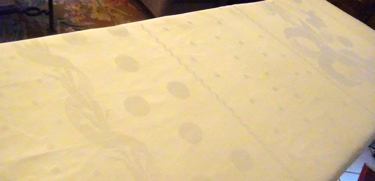 Grande nappe blanche en damassé début XXème-photo-1