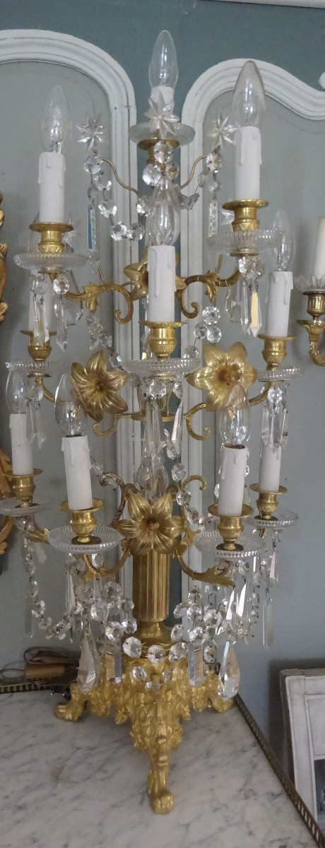 grande girandole en bronze doré et cristal XIXème