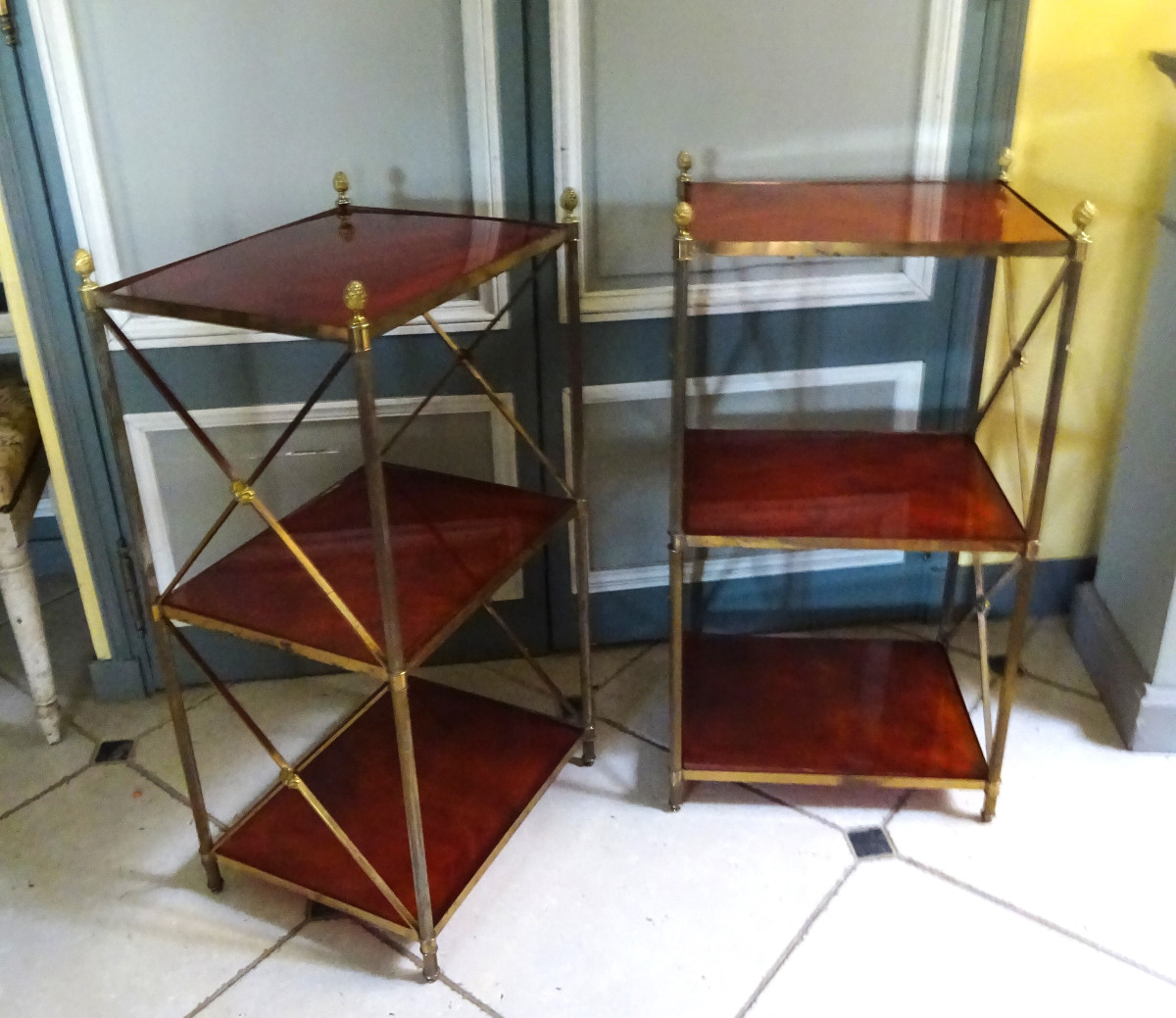 Pair Of Small Three-tiered Tables By Baguès, 1970s