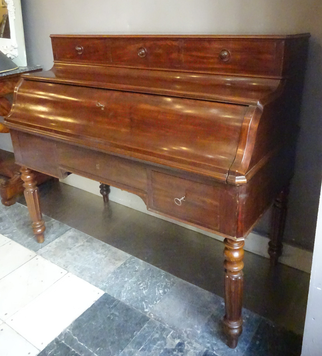 Mahogany Roll-top Desk, Mid-19th Century-photo-4
