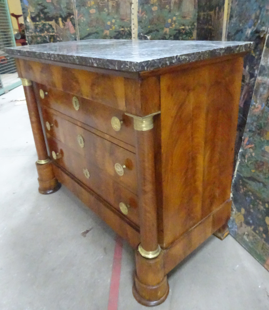 Commode en noyer flammé d'époque Empire-photo-2