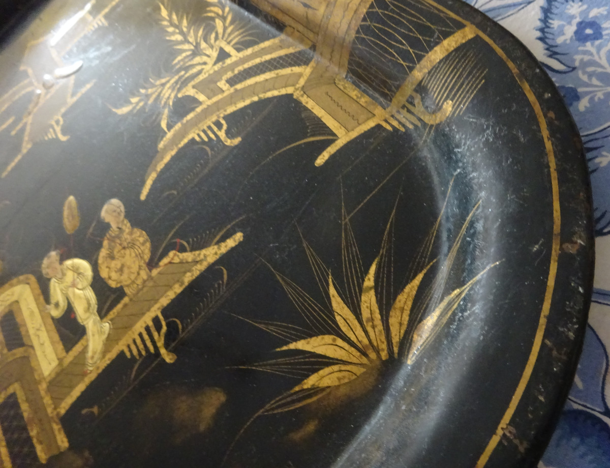 Grand plateau en métal peint époque Napoléon III-photo-3