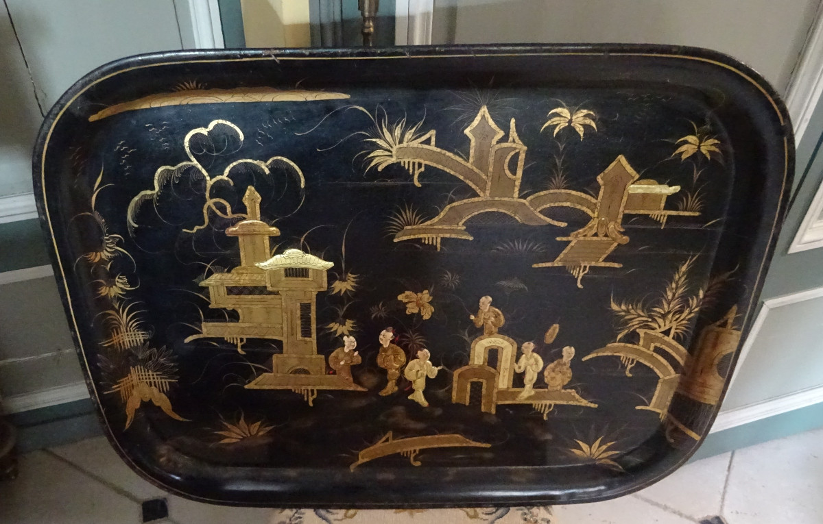 Grand plateau en métal peint époque Napoléon III-photo-4