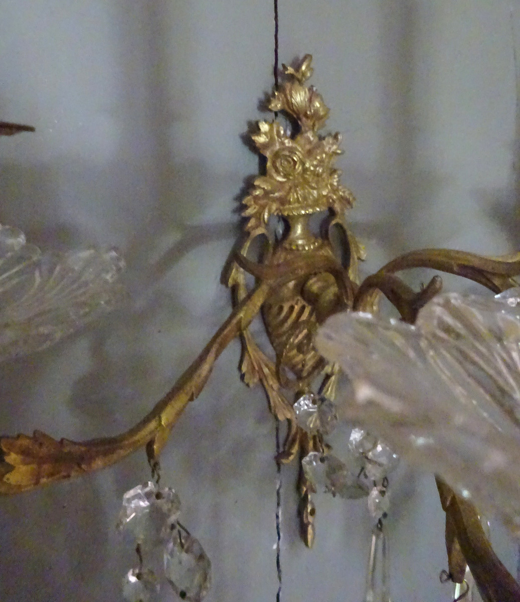 Paire d'appliques  XIXème en bronze et cristal-photo-3