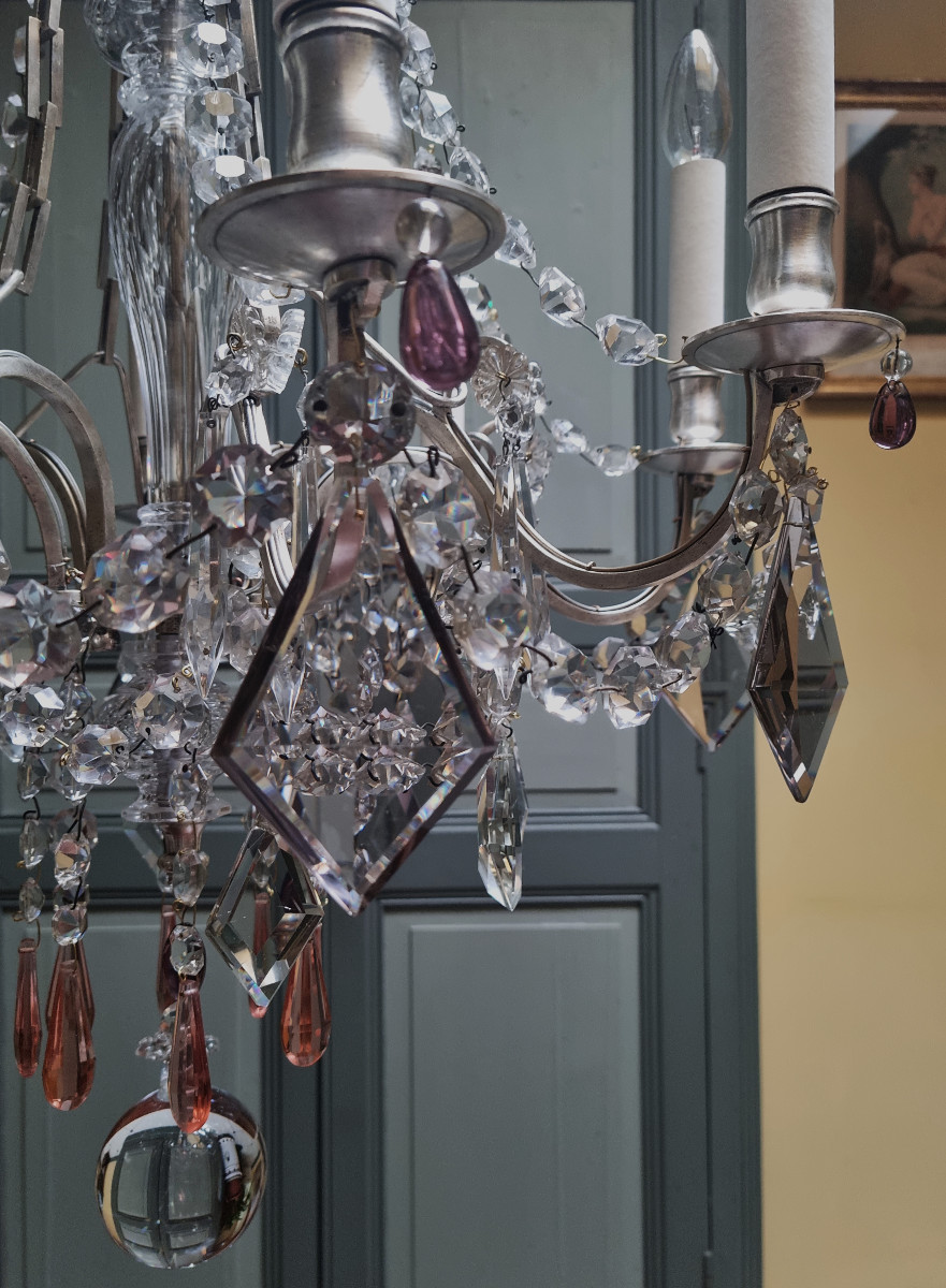 Lustre de style Louis XVI en bronze argenté et cristal-photo-2