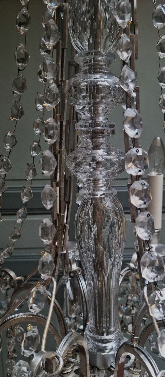 Lustre de style Louis XVI en bronze argenté et cristal-photo-3