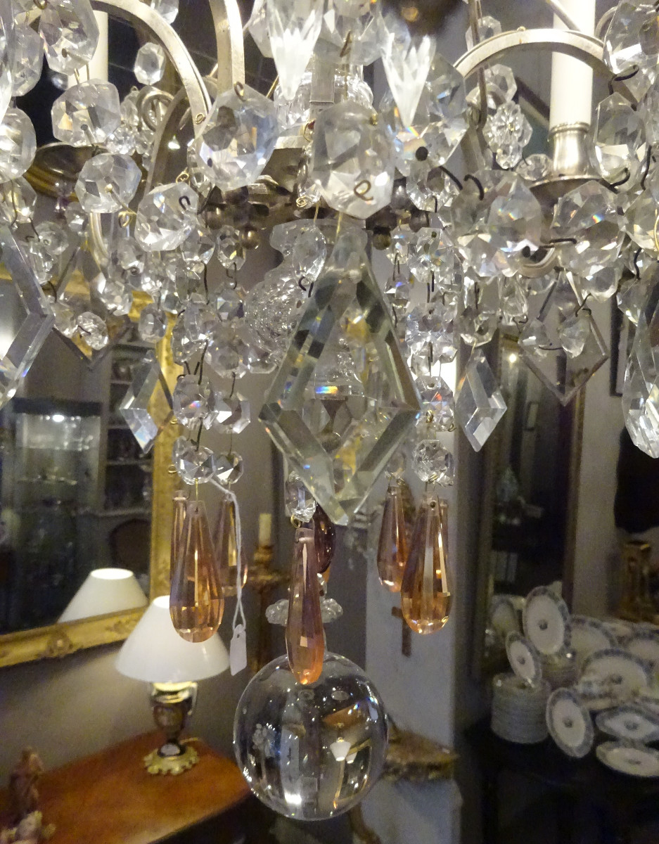 Lustre de style Louis XVI en bronze argenté et cristal-photo-2